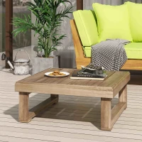 Rustic Acacia Wood Coffee Table with Slat Design and Sled Legs, Outdoor Patio Furniture, 27.5" L x 27.5" W x 11.5" H Brown(m-4)