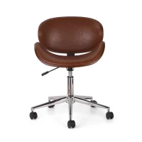 Vinsetto Mid-Century Modern Office Chair, Faux Leather Upholstery, Bentwood Design, Adjustable Height with Swivel, Rolling Casters, 23"x23"x29.25", Walnut(m-7)