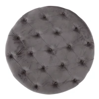 Modern Glam Round Velvet Ottoman with Cushioned Top, Sturdy Frame, and Space-Saving Design, 29.5" L x 29.5" W x 18" H, Gray(m-6)