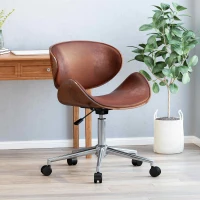 Vinsetto Mid-Century Modern Office Chair, Faux Leather Upholstery, Bentwood Design, Adjustable Height with Swivel, Rolling Casters, 23"x23"x29.25", Walnut(m-1)