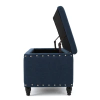 Fabric Storage Ottoman Bench with Solid Wood Construction, Versatile Seating and Storage, 42" L x 18.25" W x 18.25" H, Navy Blue(m-11)