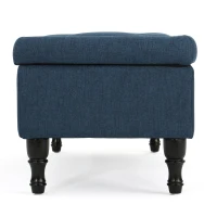 Storage Ottoman with Tufted Top and Dark Wooden Legs, Multi-Functional Suede Upholstery, 40.75" L x 19.25" W x 17.25" H, Navy Blue(m-11)