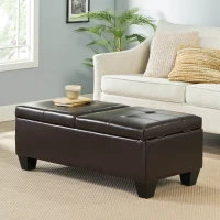 Storage Ottoman with Cushioned Top, Sturdy Frame, and Space-Saving Design, 46.5" L x 20.75" W x 17.25" H, Chocolate(m-4)