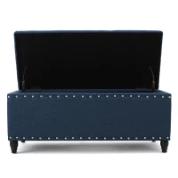 Fabric Storage Ottoman Bench with Solid Wood Construction, Versatile Seating and Storage, 42" L x 18.25" W x 18.25" H, Navy Blue(m-12)