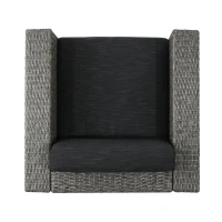 Outdoor Swivel Club Chair, Polyethylene Wicker, Water-Resistant Cushions, 33.5" L x 31.5" W x 27.75" H, Assembly Required, Black+Gray(m-12)