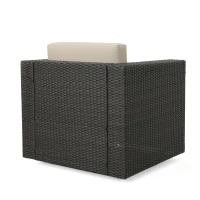 Outdoor Wicker Club Chair with Water Resistant Cushions, Swivel Chair, 33.5" L x 31.5" W x 27.75" H, Brown+Beige(m-10)