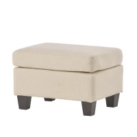 Fabric Ottoman with Smooth Upholstery, Contemporary Design, Versatile Use, Birch Wood Legs, 24" x 18" x 16", Linen(m-2)