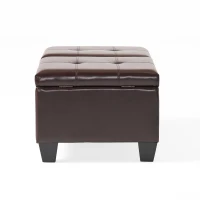 Double-Top Storage Ottoman with Soft Leather, Tufted Design, Ample Interior Space, and Matching Espresso Legs, 51"x24.5"x19", Brown(m-12)