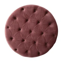 Modern Glam Round Velvet Ottoman with Cushioned Top, Sturdy Frame, and Space-Saving Design, 29.5" L x 29.5" W x 18" H, Blush(m-6)