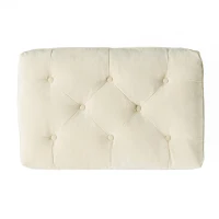 28" Pillow Top Ottoman with Button Tufted Upholstery, Turned Birch Legs, Extra Seating or Footrest, 28.5"x18"x17.75", Cream(m-6)