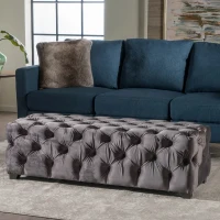 Contemporary Glam Rectangle Padded Ottoman with Cushioned Top, Sturdy Frame, and Space-Saving Design, 50.75" L x 18.75" W x 15.75" H, Grey(m-4)