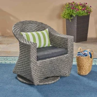 Modern Wicker Patio Chair with Water-Resistant Cushions, Swivel Chair, No Assembly Required, 28.25" x 28" x 29.5", Gray+Black(m-1)