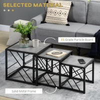 HOMCOM Nest of Tables Set of 3, Square Coffee Table Set with Metal Frame for Living Room, Bedroom, Grey(m-4)