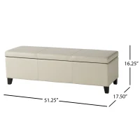 Storage Ottoman with Contemporary Design, Upholstered Seating, Versatile Storage Bench, 51.25" L x 17.5" W x 16.25" H, Ivory(m-3)