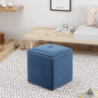 Stylish Ottoman with Cushioned Top, Sturdy Frame, and Space-Saving Design, 16.5" L x 16.5" W x 17" H, Dark Blue(m-4)