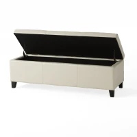 Storage Ottoman with Contemporary Design, Upholstered Seating, Versatile Storage Bench, 51.25" L x 17.5" W x 16.25" H, Ivory(m-7)