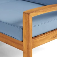 Transitional L-Shaped Patio Furniture Set, Acacia Wood Frame with Water-Resistant Cushions and Slat Panel Design, 27" L x 29.5" W x 26.25" H, Blue(m-6)
