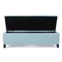 Storage Ottoman with Cushioned Top, Sturdy Frame, and Space-Saving Design, 51" L x 17.25" W x 16.5" H, Light Blue(m-10)