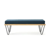 Stylish Bedroom Bench with Padded Seat Cushion, Upturned Wide U Shape, Light Assembly Required, 47.25" L x 15.75" W x 16.5" H, Navy Blue(m-10)