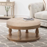 Vinsetto Round Ottoman with Cushioned Top, Sturdy Frame, and Space-Saving Design, 40" L x 40" W x 20" H, Beige(m-4)