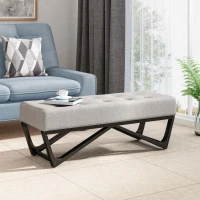 Ottoman with Cushioned Top, Sturdy Frame, and Space-Saving Design, 47.25" L x 17.5" W x 16.5" H, Light Gray(m-4)