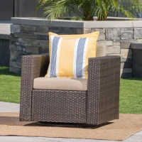 Outdoor Wicker Club Chair with Water Resistant Cushions, Swivel Chair, 33.5" L x 31.5" W x 27.75" H, Brown+Beige(m-4)