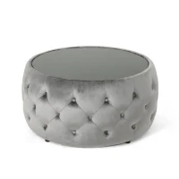 Velvet Ottoman with Cushioned Top, Sturdy Frame, and Space-Saving Design, 30" L x 30" W x 14.5" H, Smoke(m-2)