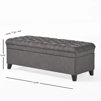 Storage Ottoman with Birch Legs, Hand-Tufted Fabric, 50" L x 20.5" W x 18.25" H, Spot Clean, Gray(m-3)