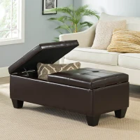 Storage Ottoman with Cushioned Top, Sturdy Frame, and Space-Saving Design, 46.5" L x 20.75" W x 17.25" H, Chocolate(m-1)