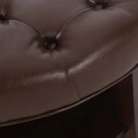 Round Ottoman with Faux Leather Upholstery, Button Tufting, Rubberwood Frame, and Open Shelf, Contemporary Design, 32" L x 32" W x 17" H, Dark Brown(m-6)