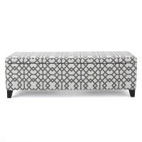 Cushioned Storage Ottoman with Sturdy Frame and Space-Saving Design, Geometric Pattern Surface, Gray(m-12)