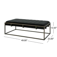Modern Fabric Ottoman with Cushioned Top, Sturdy Frame, and Space-Saving Design, 49" L x 25" W x 16" H, Black(m-3)