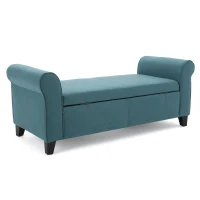 Contemporary Upholstered Ottoman with Rolled Arms and Pressure Hinges, Armed Storage Bench, Ideal for Small Spaces, 50" L x 19.75" W x 20.5" H, Teal(m-2)