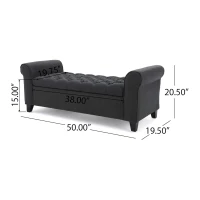 Contemporary Upholstered Ottoman with Rolled Arms and Pressure Hinges, Armed Storage Bench, Ideal for Small Spaces, 50" L x 19.5" W x 20.5" H, Dark Gray(m-3)