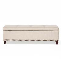 Storage Ottoman with Tufted Waffle Stitching, Nailhead Trim, Contemporary Design, and Ample Storage Space, 50.85" L x 19.65" W x 15.75" H, Beige(m-2)