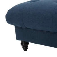 Tufted Ottoman with Upholstered Polyester Blend, Button Tufting, Turned Feet, 40.5" x 40.5" x 16.9", Navy Blue(m-7)