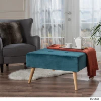 Velvet Ottoman with Cushioned Top, Sturdy Frame, and Space-Saving Design, 30.5" L x 30.5" W x 17" H, Teal(m-1)