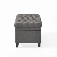 Storage Ottoman with Birch Legs, Hand-Tufted Fabric, 50" L x 20.5" W x 18.25" H, Spot Clean, Gray(m-9)