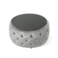 Velvet Ottoman with Cushioned Top, Sturdy Frame, and Space-Saving Design, 30" L x 30" W x 14.5" H, Smoke(m-8)