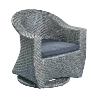 Modern Wicker Patio Chair with Water-Resistant Cushions, Swivel Chair, No Assembly Required, 28.25" x 28" x 29.5", Gray+Black(m-2)