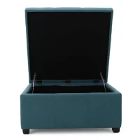 Storage Ottoman with Fabric Upholstery, Dark Stained Birch Legs, Extra Seating, 35" L x 35" W x 18.5" H, Teal(m-6)