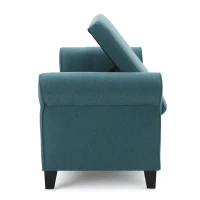 Contemporary Upholstered Ottoman with Rolled Arms and Pressure Hinges, Armed Storage Bench, Ideal for Small Spaces, 50" L x 19.75" W x 20.5" H, Teal(m-6)