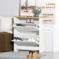 HOMCOM Shoe Storage Cabinet with 2 Flip Drawers and Adjustable Shelves for 6-12 Pairs of Shoes, White(m-4)