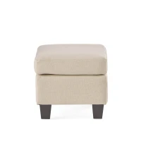Fabric Ottoman with Smooth Upholstery, Contemporary Design, Versatile Use, Birch Wood Legs, 24" x 18" x 16", Linen(m-11)