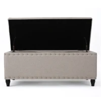 Fabric Storage Ottoman Bench with Solid Wood Construction, Versatile Seating and Storage, 42" L x 18.25" W x 18.25" H, Wheat(m-10)
