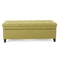 Storage Ottoman with Birch Legs, Hand-Tufted Fabric, 50" L x 20.5" W x 18.25" H, Spot Clean, Green(m-11)