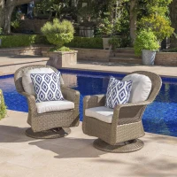 Swivel Club Chair Set of 2 with Water-Resistant Cushions, Outdoor Patio Furniture with Weather-Resistant Wicker, and Durable Rattan and Iron Construction, 29.5" L x 33" W x 35.75" H, Brown(m-1)