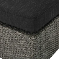 Outdoor Wicker 3-Seater Sofa with Built-In Side Table, Water-Resistant Cushions, Rust-Proof Aluminum Frame, 75.5" L x 29.75" W x 25.5" H, Black+Gray(m-6)
