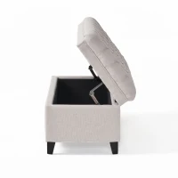 Storage Ottoman with Birch Legs, Hand-Tufted Fabric, 50" L x 20.5" W x 18.25" H, Spot Clean, Light Gray(m-8)