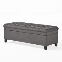 Storage Ottoman with Birch Legs, Hand-Tufted Fabric, 50" L x 20.5" W x 18.25" H, Spot Clean, Gray(m-2)